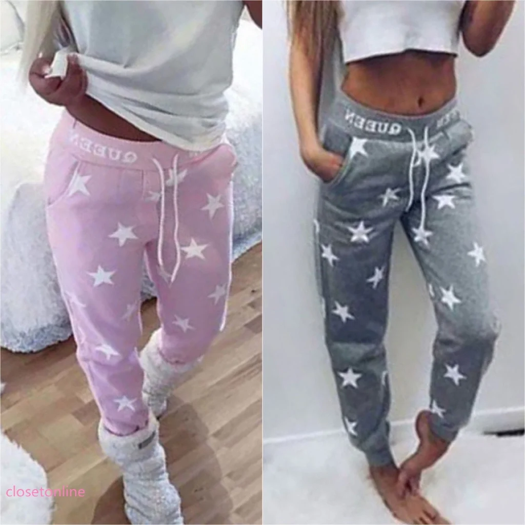 

Women's Cotton Pants Pentagonal Star Printed Casual Pants Drawstring Jogging Sweatpants Women Clothing