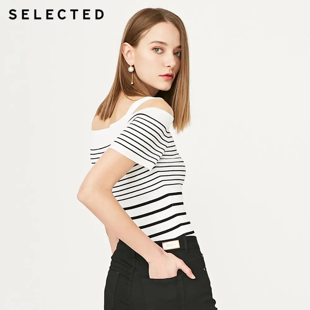 Женские вязаные топы в полоску с вырезом лодочкой и бретельками | 419224506 Женская