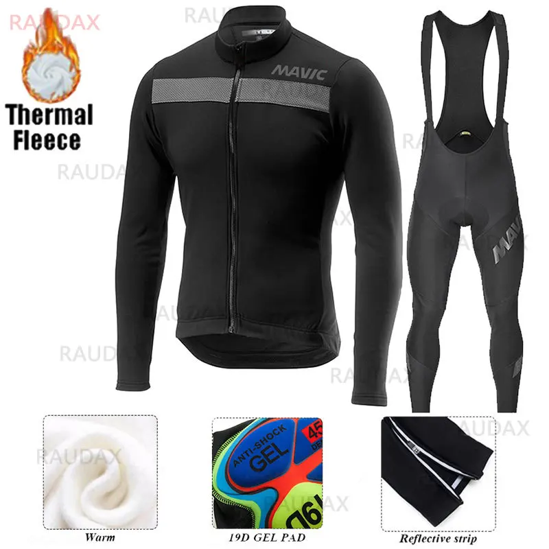 

2021 MAVIC Team Winter Thermal Fleece Cycling Clothes Man Long Sleeve Jersey Suit Outdoor Riding Bike MTB Clothing Bib Pants Set