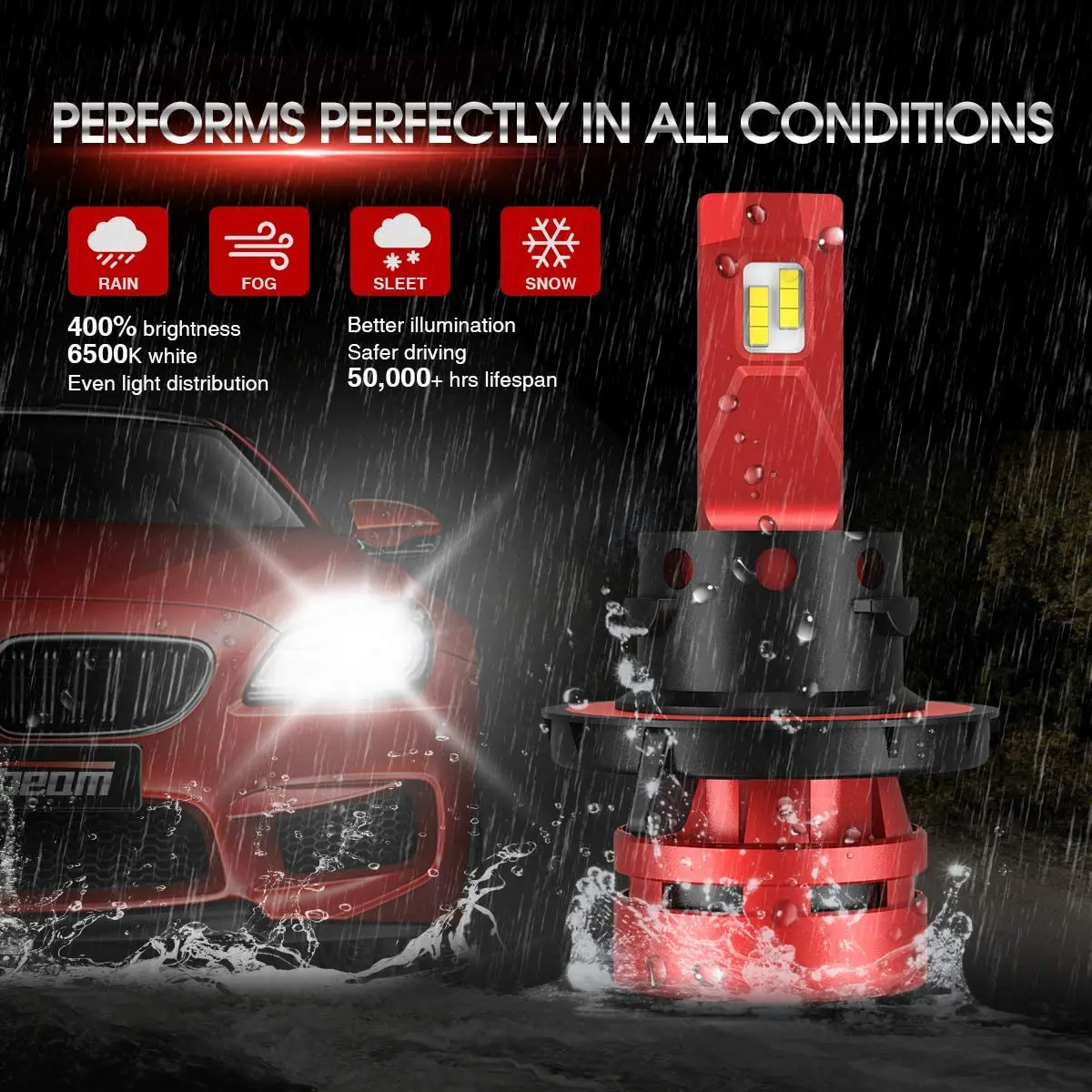 

Torchbeam T2 H13/9008 LED Headlight Bulbs, Compact Size, 6500K Cool White, 400% Brightness, Replacement Bulbs