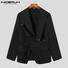 INCERUN Chaqueta de manga larga para hombre, Tops de estilo coreano, botones sueltos, cremallera de moda, sólido, cómodo, trajes S 5XL, 2021 (3)