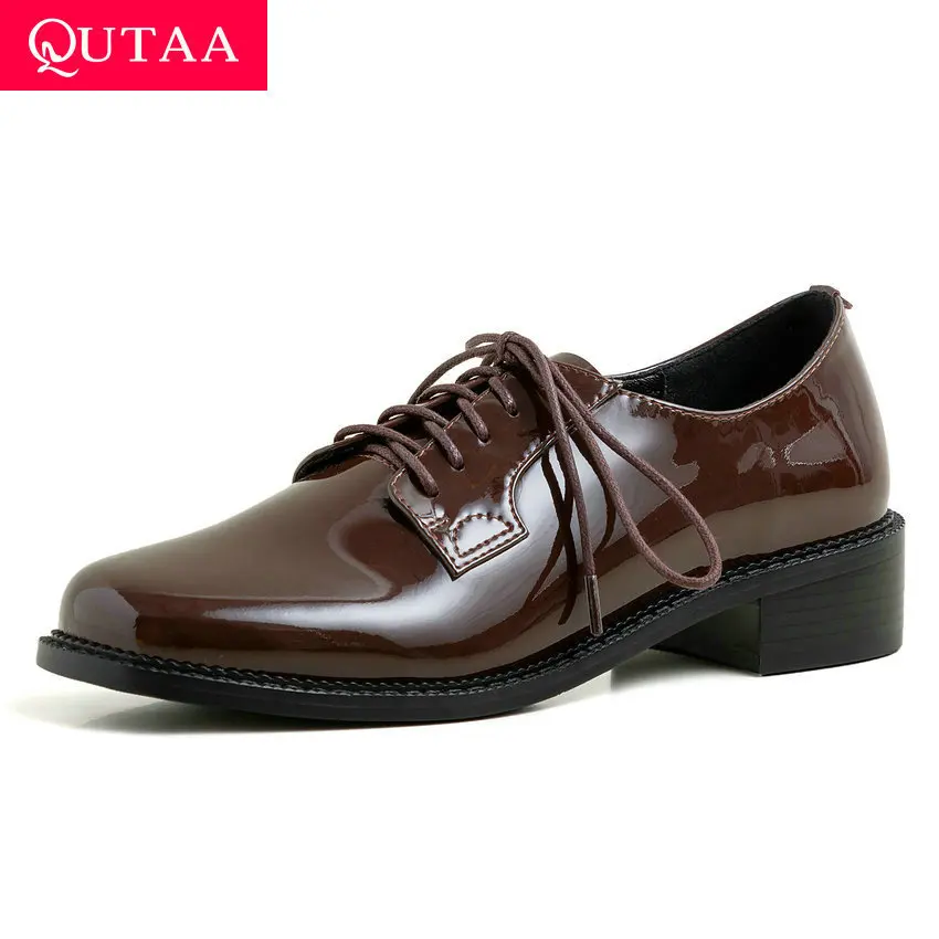 Женские тонкие туфли QUTAA классические лодочки из коровьей лаковой кожи на