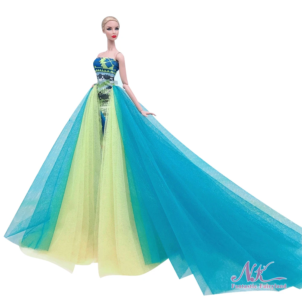 1 шт. платье принцессы без бретелек голубое кружевное свадебное со шлейфом