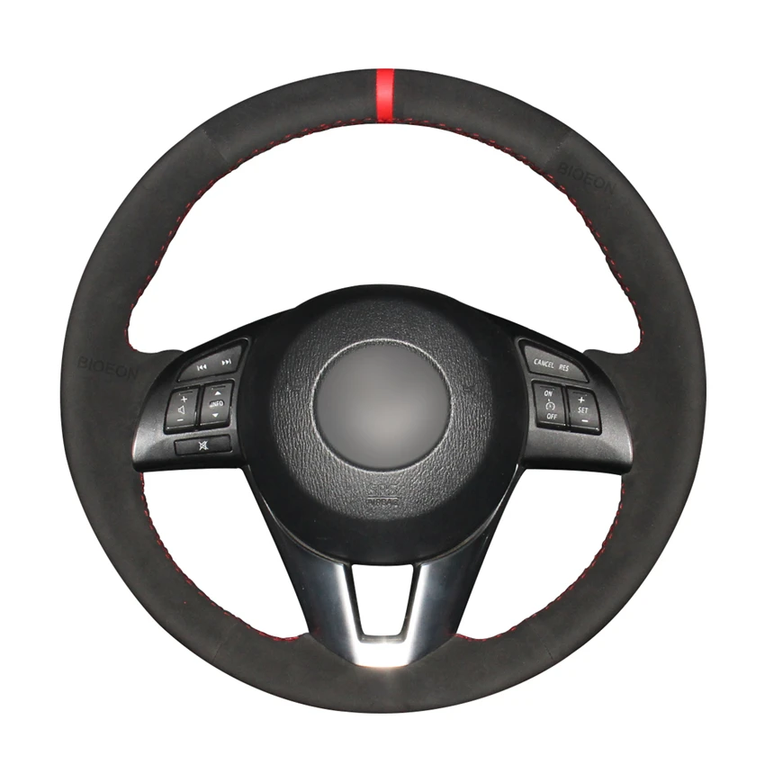 

Hand-stitched DIY Black Suede Car Steering Wheel Cover for Mazda 3 Axela Mazda 6 Atenza Mazda 2 CX-3 CX-5 Scion iA Toyota Yaris