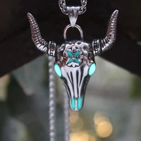 titanium steel bull head necklace pendant glow in the dark vikings power nordic style men gift high quality