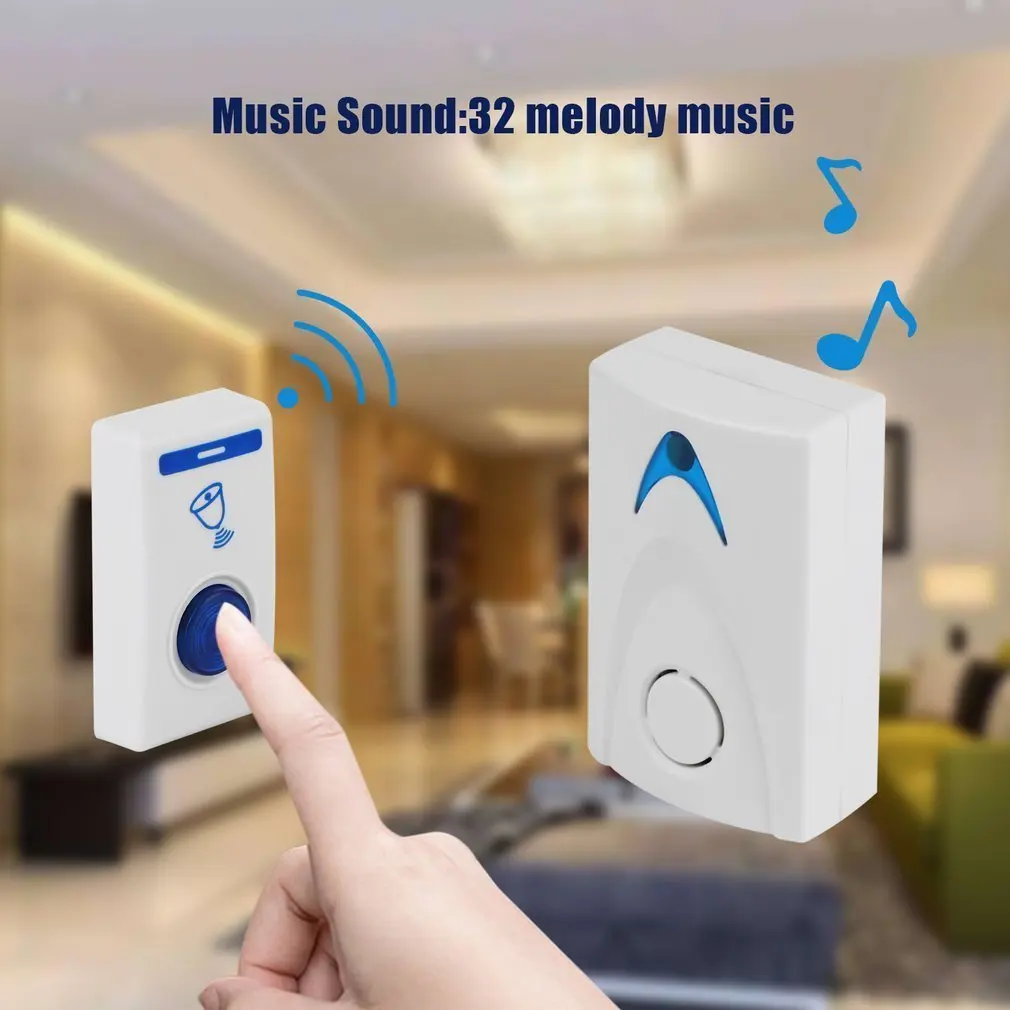 

504D LED Wireless Chime Door Bell Doorbell & Wireles Remote control 32 Tune Songs White Home Security Use Smart Door Bell