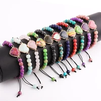 new design natural stone colorful imperial stone heart charm braided friendship adjustable bracelet women jewelry gift