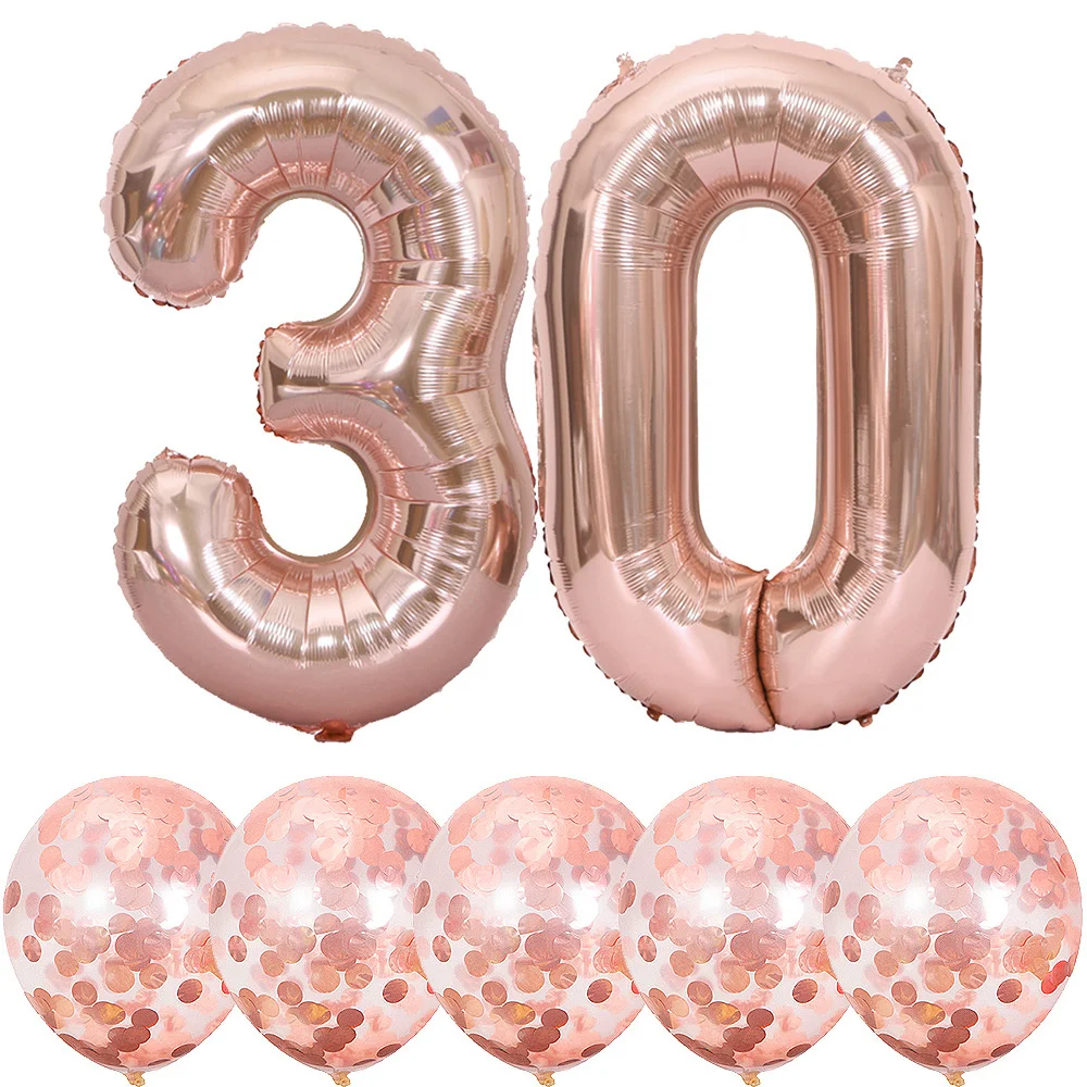 

Rose gold balloon 18 30 40 50 60 70th birthday party decoration 40 inch number 12 inch transparent balloon set