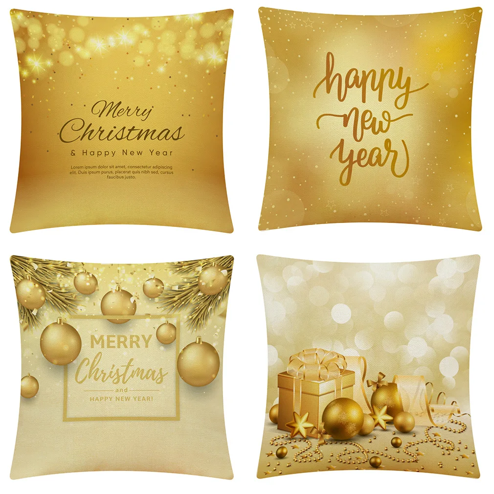 

Cushion Cover Fashion Printing Golden Letters Christmas Pillow Cases Home Decor Nordic Style Sofa Cover Pastel Colors