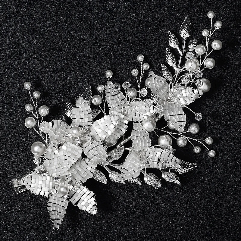 Leaf Duckbill Clip Rhinestone Pearl Inlaid Hairpin Cute Vintage Wedding Headdress Hair Accessories for Girls BN | Украшения и
