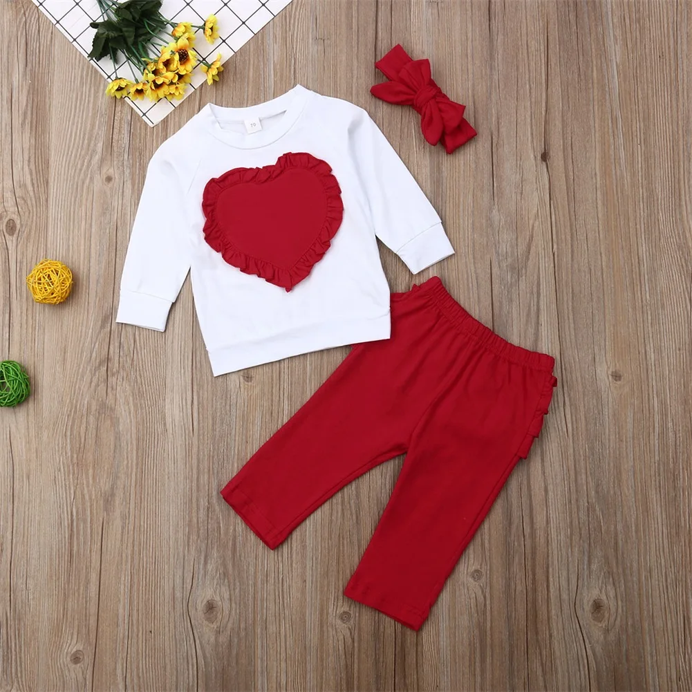 Imcute 3 шт. Дети детская одежда для малышки на осень с длинным рукавом хлопковый свитшот топы, штаны повязка на голову Костюмы наряды