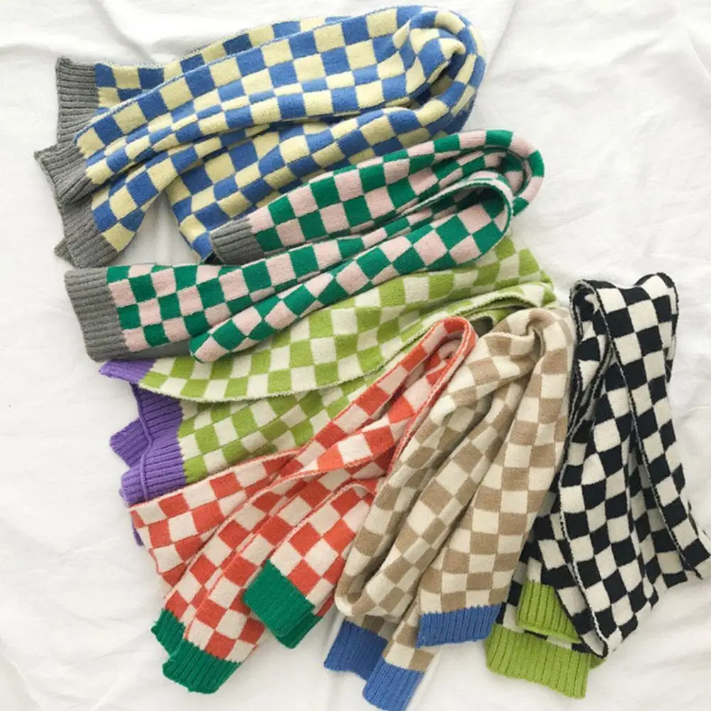

2021 New Checkerboard Plaid Scarf Female Autumn Winter Women Scarf Shawls Trendy Knit Imitation Warm Soft Small Cashmere Re L2X6