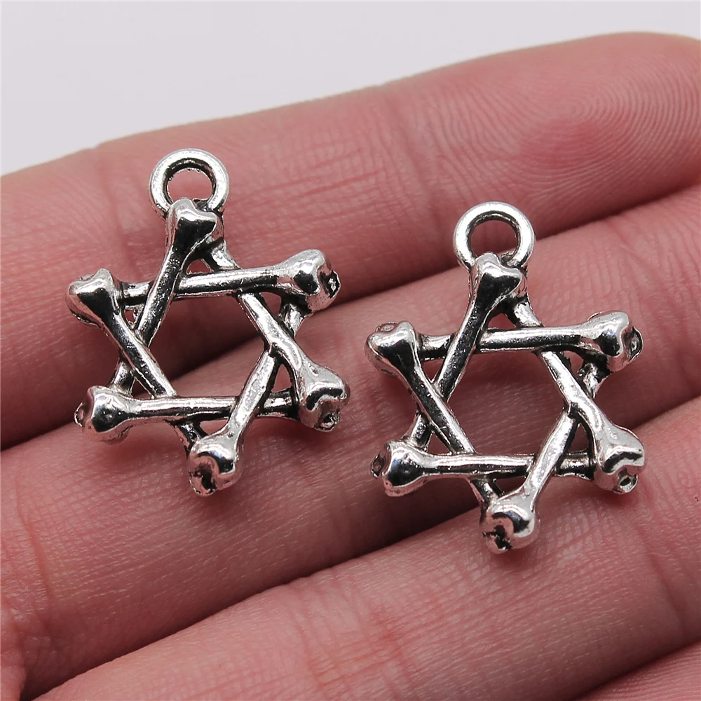 

10pcs 20x26mm Bone Star Of David Pendant Charms Antique Silver Color For DIY Jewelry Making Zinc Alloy Jewelry Findings