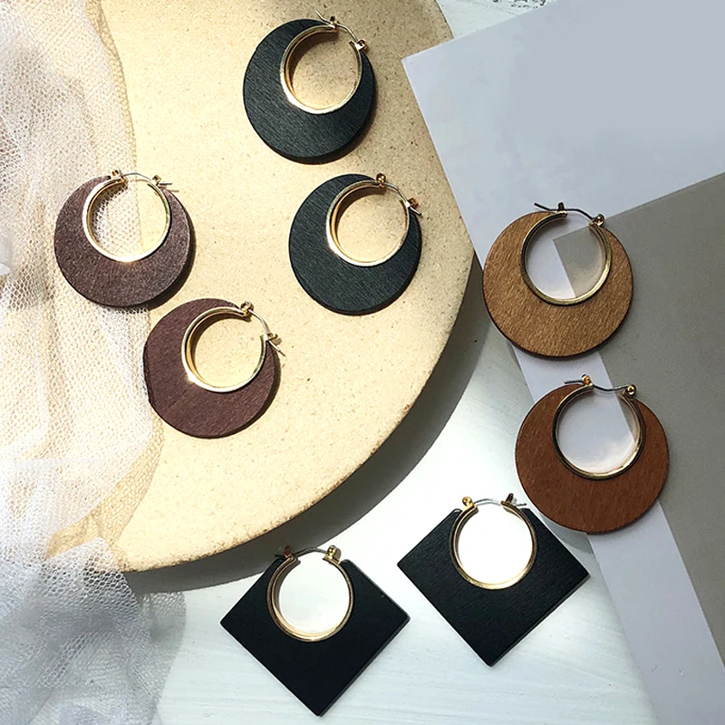 2019 Boho стильные серьги из дерева Женские винтажные для женщин Геометрические