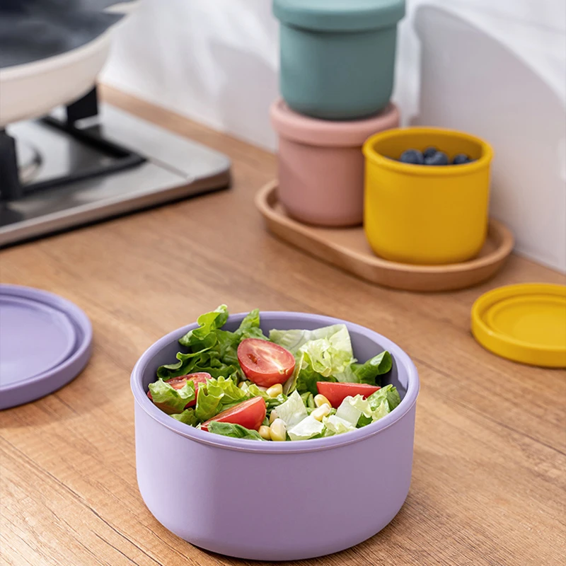 

700ml Silicone Fresh-Keeping Box With Lid Bento Lunch Box Fruit Salad Fresh-Keeping Bowl Modern Simple Sealed Round Storage Box