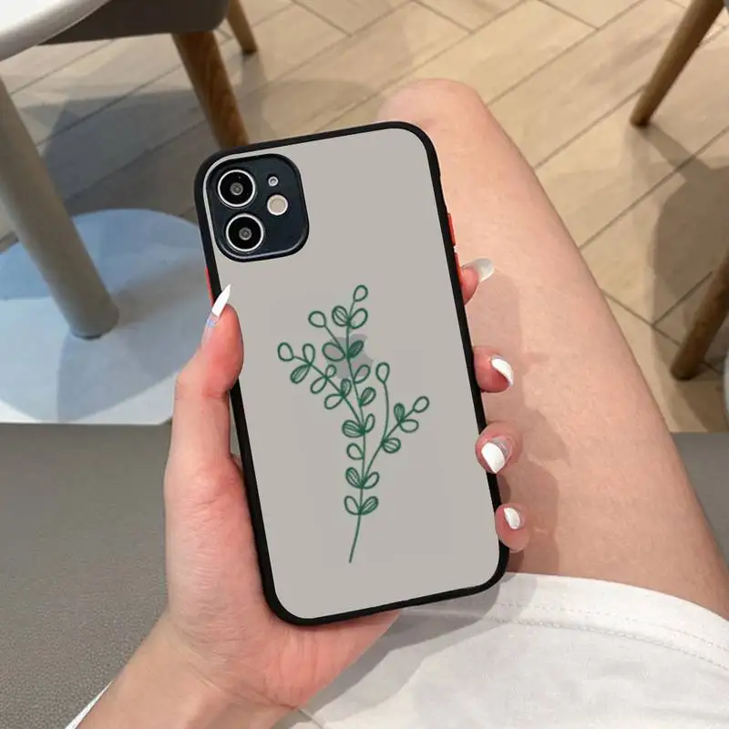 

Simple Line Flower Plant Art Phone Case Matte Bumper For iphone 12 11 Pro Max X XS Max XR 7 8 Plus 12mini Translucent Cover
