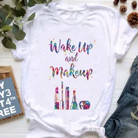 wake up and makeup lipstick eyeshadow graphic print tshirts women clothes 2021 t shirt femme harajuku shirt kawaii clothes