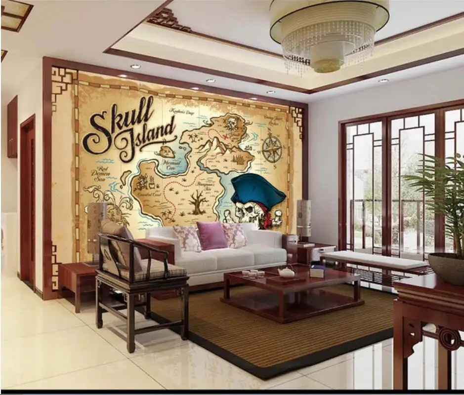 AINYOOUSEM ручная роспись Карта сокровищ Диван ТВ фон обои 3d наклейки | Строительство