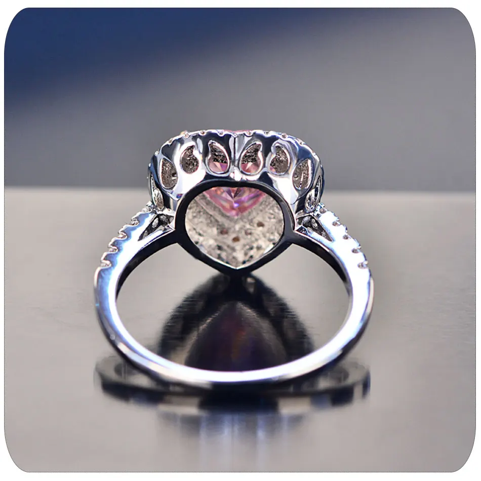

925 Silver Pink Heart Rings for Women Luxury Crystal Engagement Wedding Rings Vintage Cubic Zirconia Ring Women Accessories