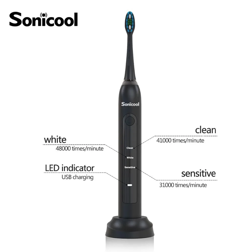 Sonicool 051B ультра звуковая электрическая зубная щетка USB перезаряжаемые зубные щетки с 4 шт. DuPont сменные головки