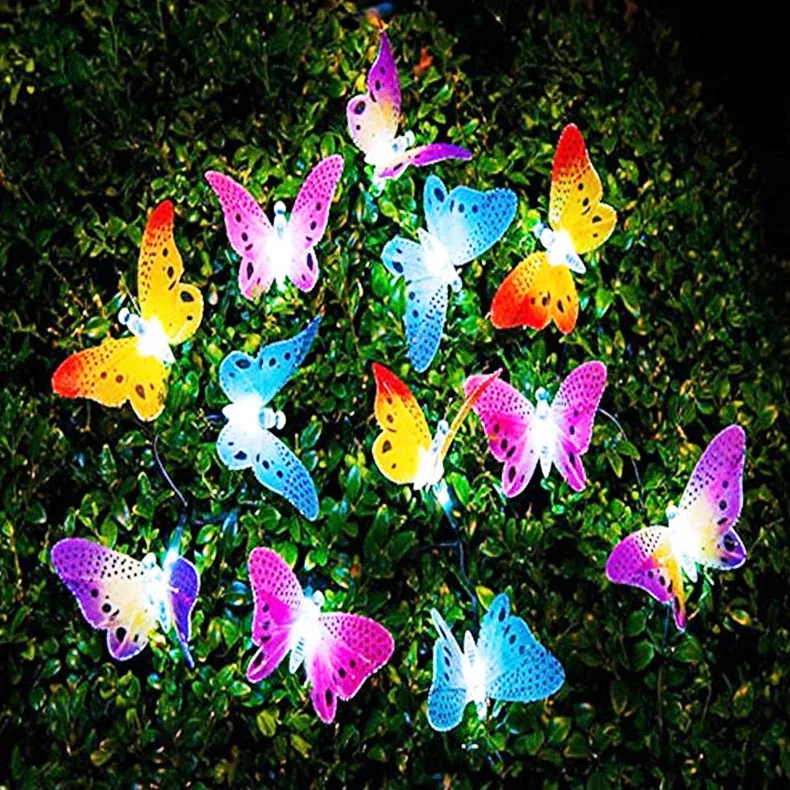 

12/20 Led Solar Powered Butterfly Fiber Optic Fairy String Waterproof Lights Christmas Outdoor Garden Holiday Decoration Lights