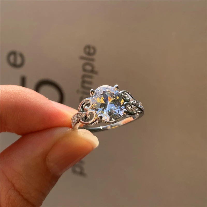 

Luxury Female White Crystal Stone Ring Classic Silver Color Wedding Rings For Women Promise Round Oval Heart Engagement Ring