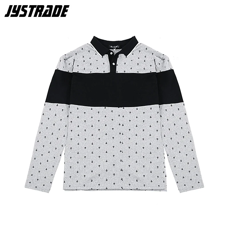 Мужская рубашка поло с длинным рукавом размера плюс полосатая воротником на