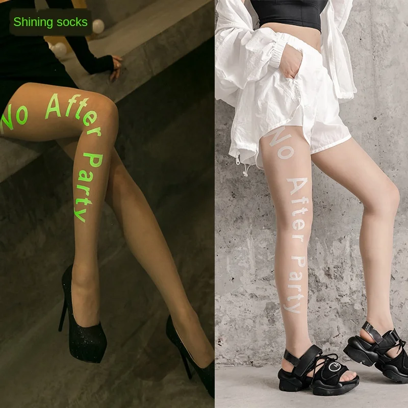 

Printed Letter Luminous Stockings Summer Fashion Lettered Pantyhose