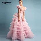 Милое розовое длинное вечернее платье из тюля в несколько рядов, платье без рукавов с открытыми плечами и сердечком, женское платье для вечеринки