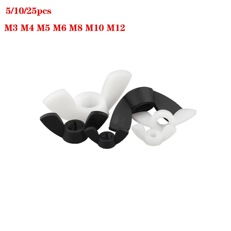 

5/10/25pcs Hand Tighten Black And White Nylon Nut Wingnut Butterfly Nut Ingot Plastic Wing Nuts M3 M4 M5 M6 M8 M10 M12