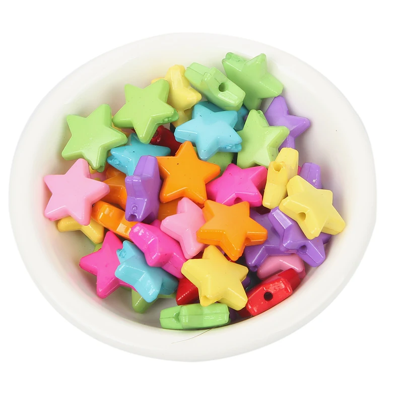 100 шт. акриловые бусины микс Цвет пятиугольник со звездой на резиновой Круглые