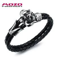fashion men punk jewelry black leather bracelet stainless steel year beast design male bracelets pulseira masculina ps1018