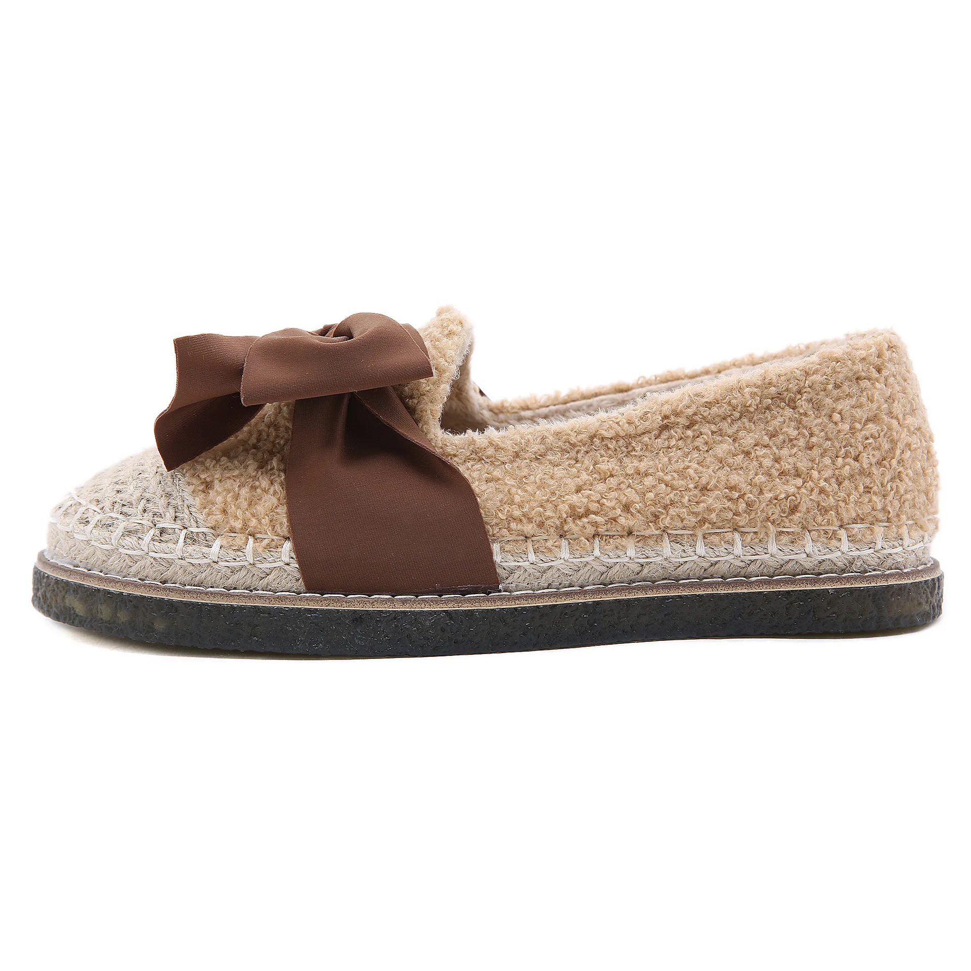 

Fur Loafers Women Furry Flats Shoes Female Winter Outdoor Ballerinas Ladies Spring Designer Ballerinas Bowknot Plus Size 35-40