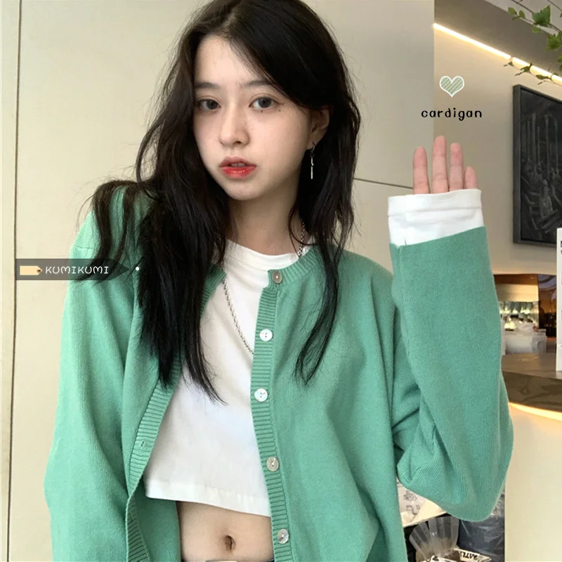 Свитер женский осень 2021 тонкий короткий кардиган с длинным рукавом |