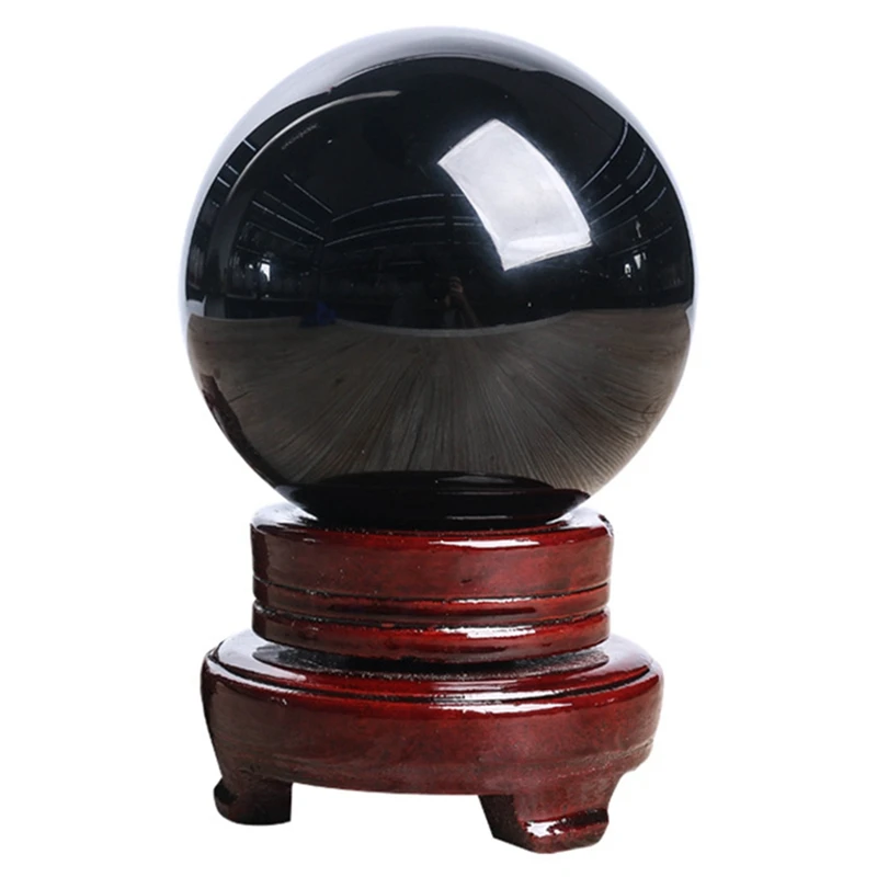 

80MM Natural Black Sphere Large Crystal Ball Healing Stone with Base