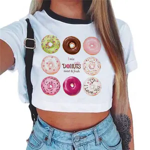 Женская футболка в стиле Харадзюку, с милым принтом пончиков, летняя, 2020