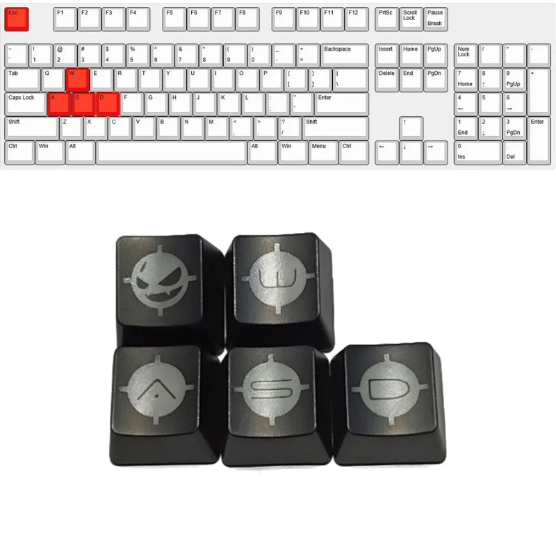 

5Pcs ABS Mechanics Keyboard Keycap Small Devil keycaps ESC WASD Backlight KeyCap 28GE