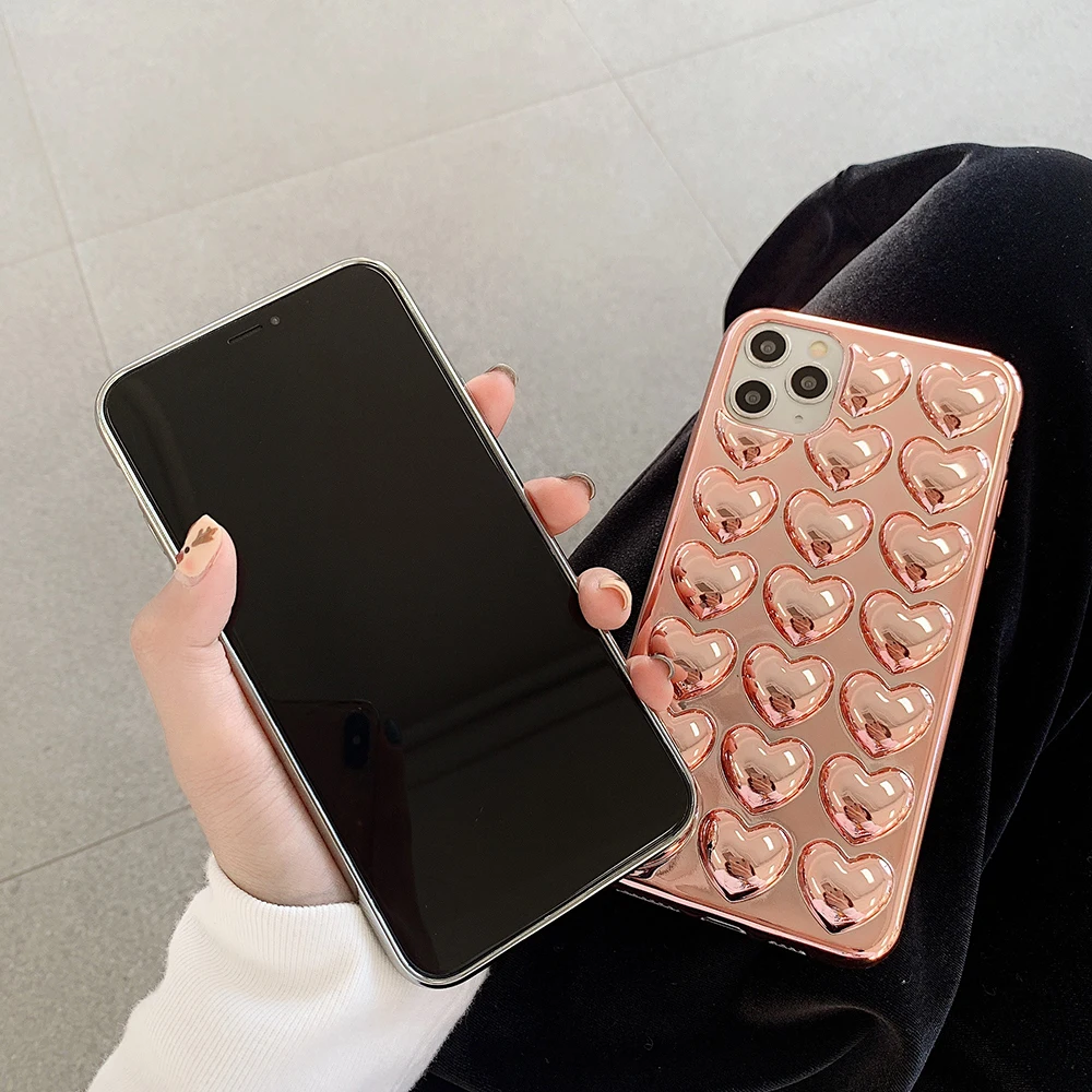 Чехол для телефона 12 Pro 3D чехол с сердечками iPhone 11 Max XR X XS 7 8 Plus мягкий однотонный
