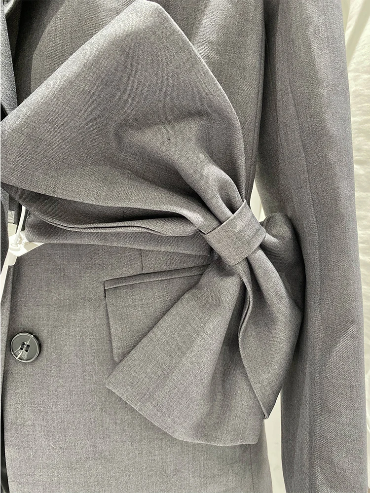 

Solid color lapel stitching bow knot can be disassembled loose loose suit jacket ladies autumn new fashion all-match top