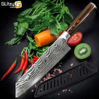kitchen knife 1 4pcs set 7cr17 440c chef stainless steel imitation damascus meat cleaver utility slicer santoku cooking tool