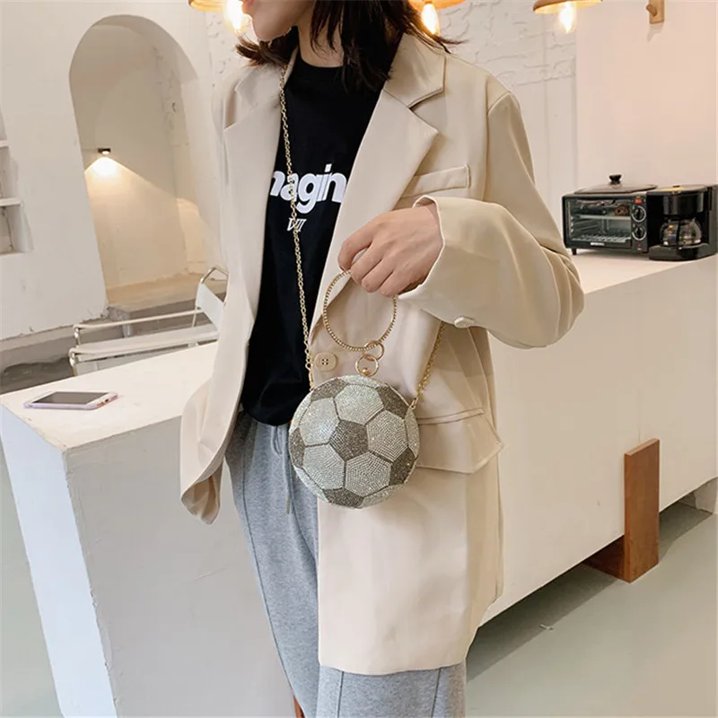 Новые сумки через плечо с круглыми металлическими ручками и кристаллами женские