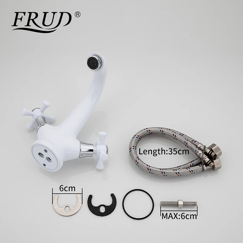 FRUD белый кран для ванны с распылителем, кран для раковины с двойной ручкой, смеситель для раковины, смеситель для горячей и холодной воды, разделительный переключатель musluk R10332