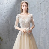 evening dress woman 2019 queen gas market one shoulder champagne color dinner meeting lady of quality temperament full dress