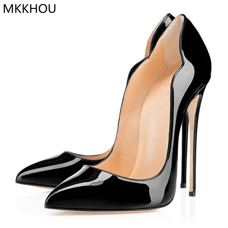 

MKKHOU Fashion Single Shoes Women New Sexy Black Pumps Pointed Shallow Mouth Stiletto 12cm Lady All-match High Heels Large Size