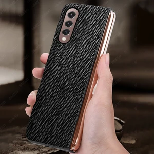 capa for samsung galaxy z fold 3 2 5g fold3 case luxury genuine leather cross pattern shockproof back cover fundas capa