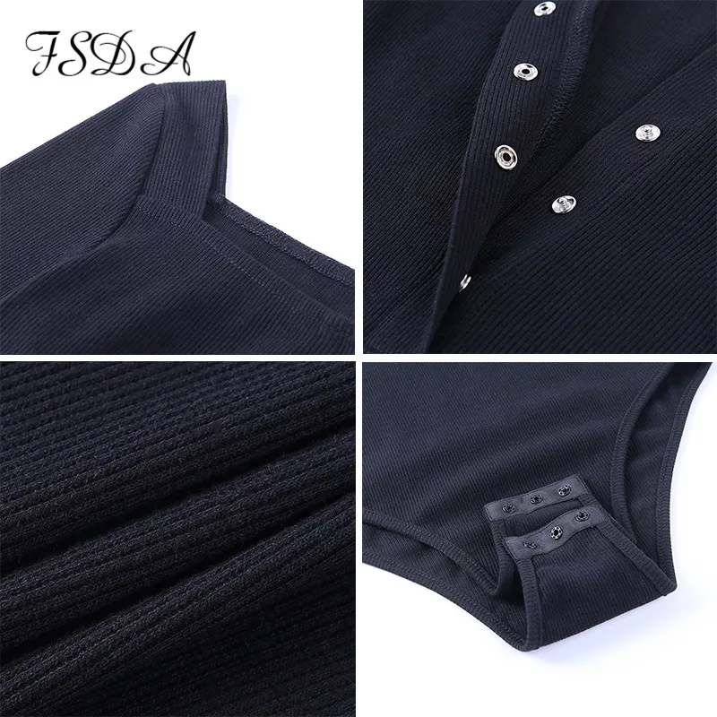 

FSDA Button Long Sleeve Bodysuit Women White 2020 Autumn Winter Black Body Top Sexy Off Shoulder Bodysuits Casual
