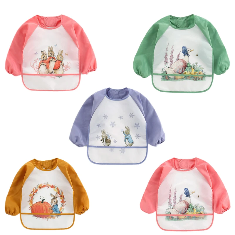 

Wecute Baby Bibs Cute Cartoon Rabbit Anti-dirty Clothes for Meals Waterproof Baby Newborn Kids Long Sleeve Apron Boys and Girls