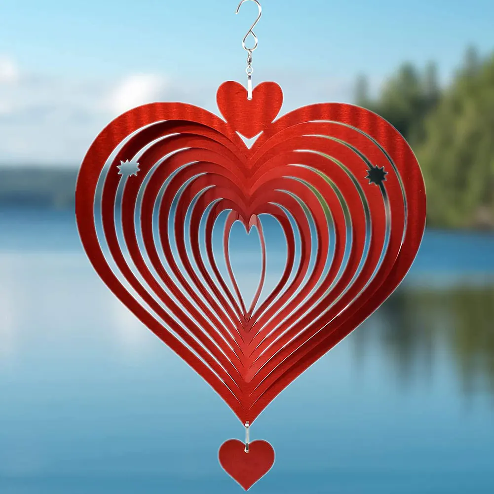 

Wind Chimes Spinner Kinetic Hanging Decorations With Heart Shape Garden 3D Sculpture Red Wind Chimes Outdoor Garden Decor