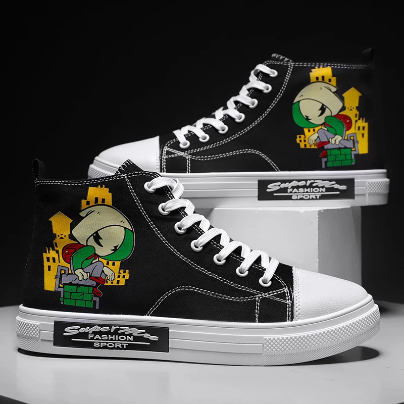 

2021 Youth Trend Couple Canvas Shoes Men And Women Hot Sell Vulcanized Zapato Fashion Cartoon High-Top Lace-Up Casual Schuh D98
