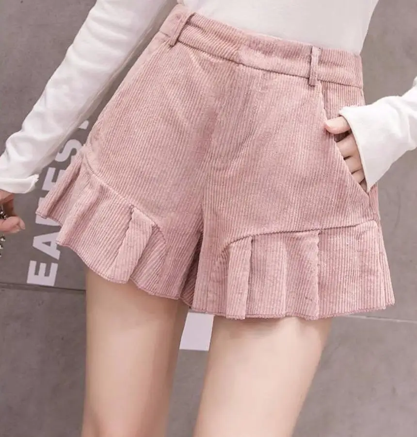 Женские вельветовые шорты с высокой талией осенние и зимние женские тонкие